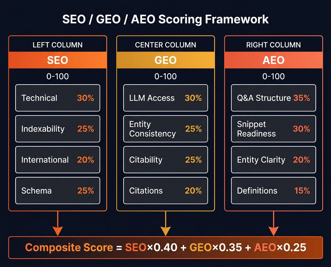 Marco de puntuación compuesta SEO/GEO/AEO para China