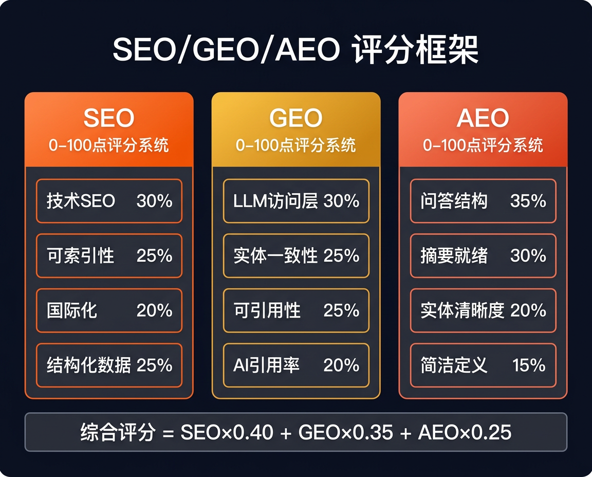 中国市场SEO/GEO/AEO综合评分框架